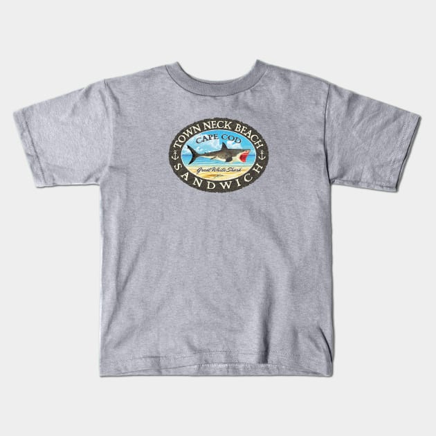 Town Neck Beach, Sandwich, Massachusetts (Cape Cod) Great White Shark Kids T-Shirt by jcombs